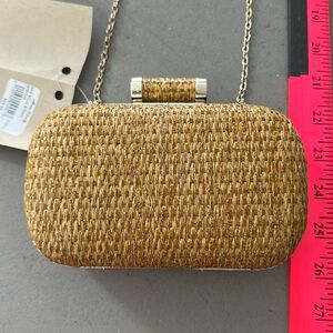 Rattan straw woven clutch NWT shoulder dressy tan natural